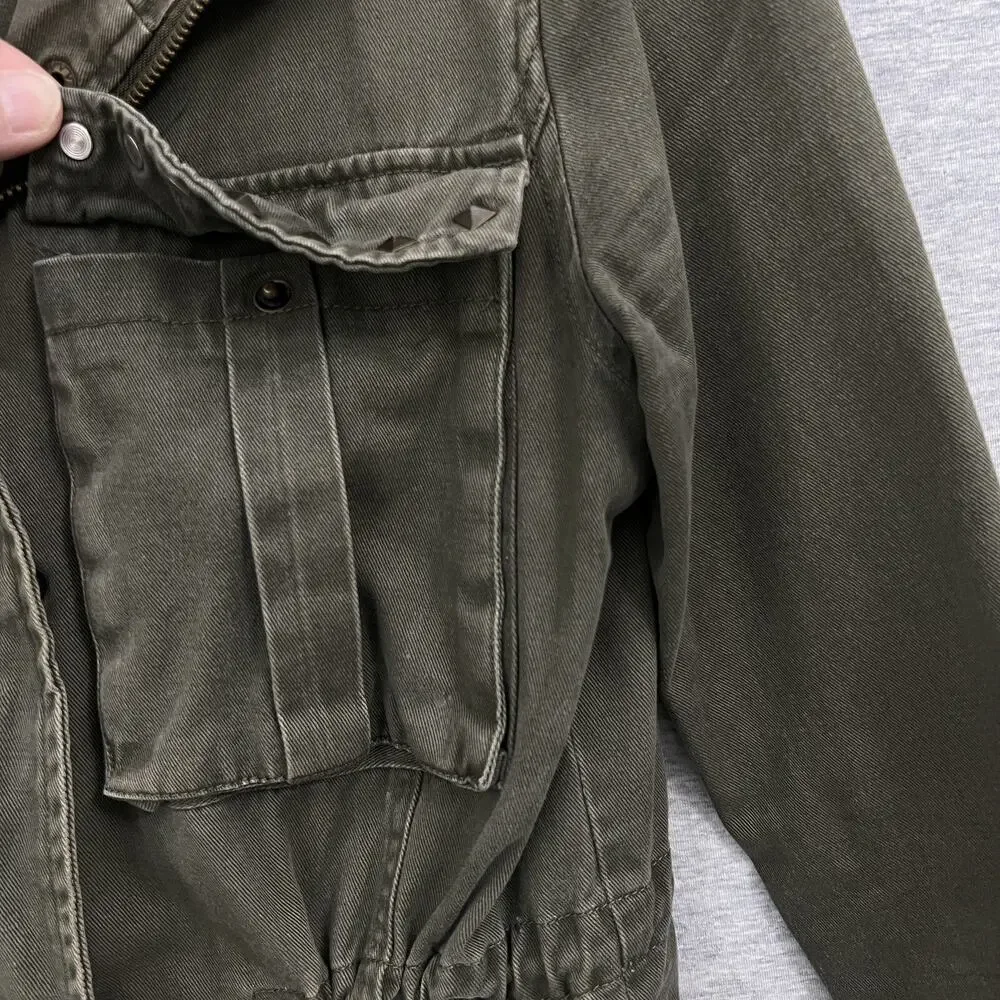 Forever 21 Jacket Womens Small Green Utility Brass Studs Military Army‎ Gorp Zip